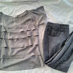 Banana Republic bundle: Sloan Trouser (size 6) and free gray Silk ruffle blouse